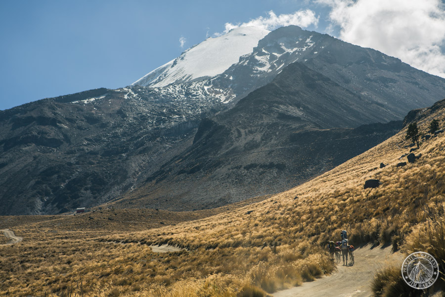 Hike-a-bike to the refugio with Orizaba looming ~5000 ft above