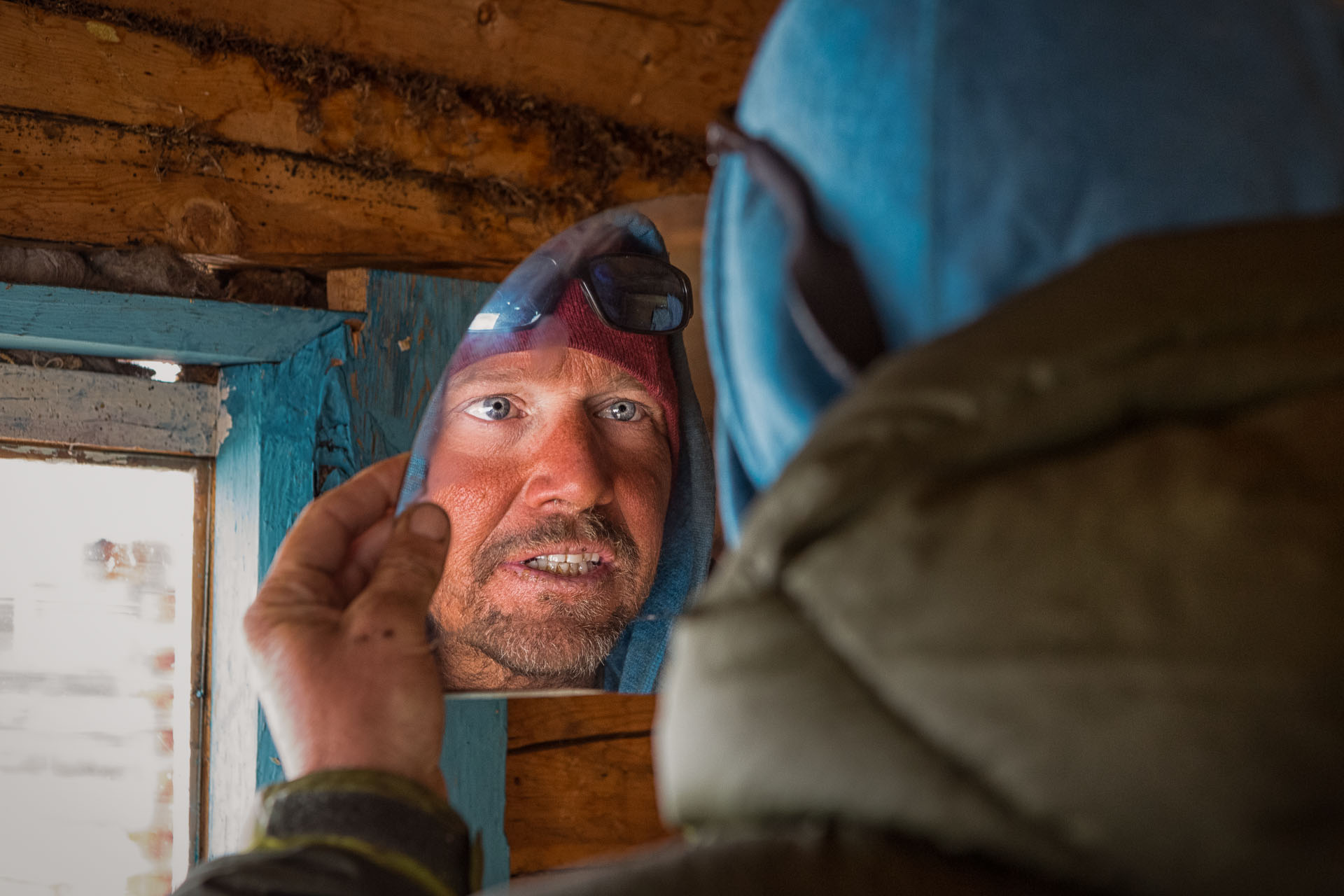 After a few weeks away from reflective surfaces, Forrest McCarthy discovers a piece of mirror at Boojum lodge.